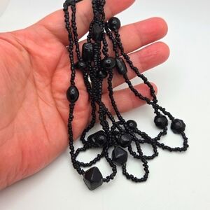 Vintage 1920s Art Deco Long Jet Black Glass Beaded Flapper Necklace